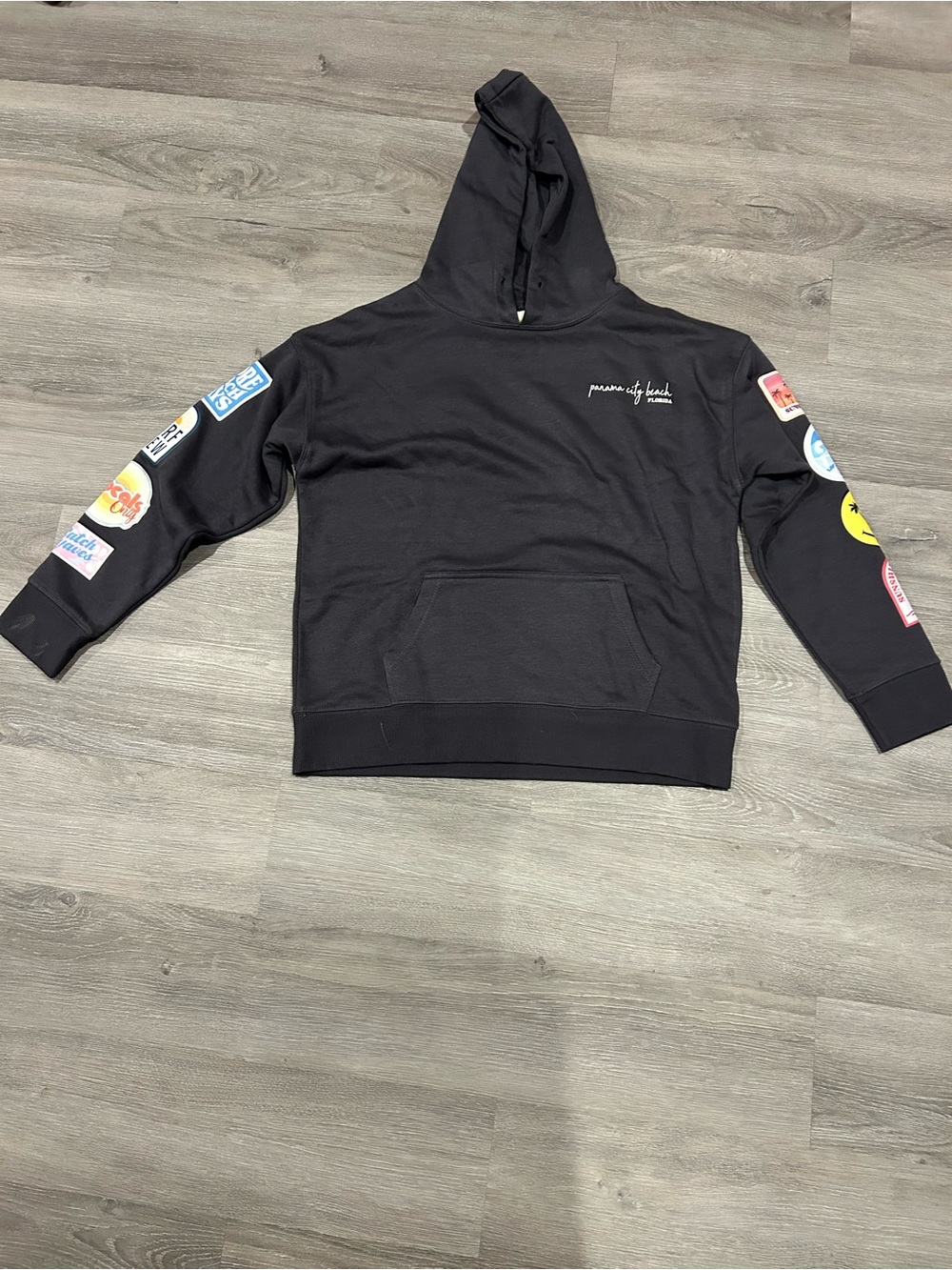 Ocean Drive Panama City Beach Black Hoodie with Patches Small
